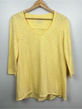 Chico’s yellow The Ultimate Tee slubbed cotton modal blend t-shirt, small.
